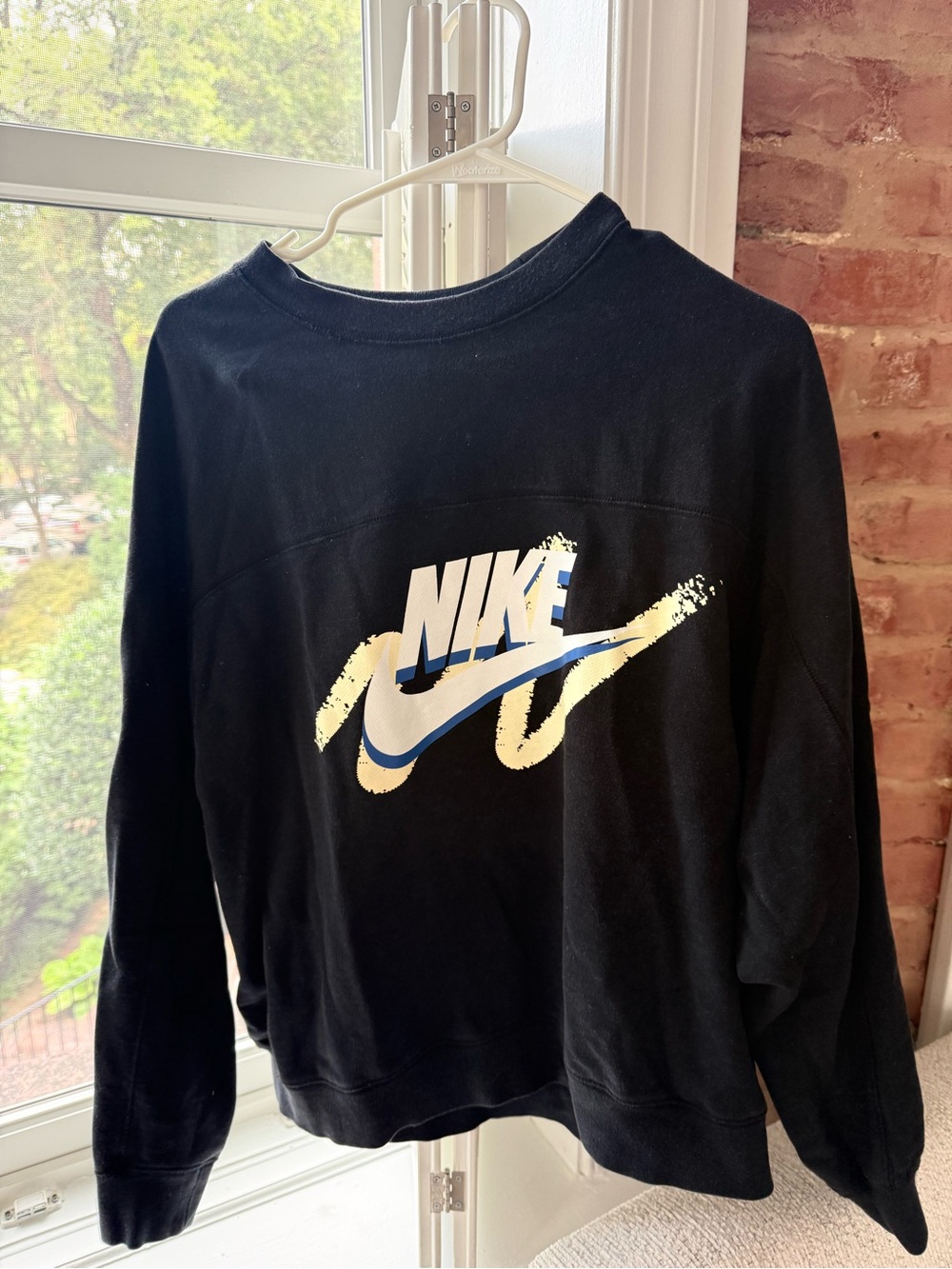 Nike Black Crewneck Sweatshirt with White and Blue Logo